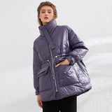 Christmas Gift Pure Winter Lightweight Down Jacket Women Thick Warm Batwing Long Sleeve Loose Doudoune Pocket Ultra Light Duck Down