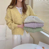 Kukombo Cardigan Women 2022 Spring Sweater Hollow Out Korean Fashion V-Neck Knitted Clothes Purple Long Sleeve Soft Outwears