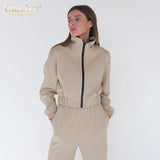 Kukombo 2022 spring Casual Slim Apricot Pants Set Women Fashion Long Sleeve Shirt Two Piece Pants Set Female Elegant Straight Trouser Suits