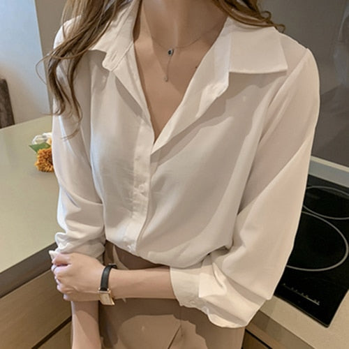 Kukombo Fashion Blouse Tops For Women Long Sleeve White Shirt Turn Down Collar Female Plus Size 4XL Clothing Japan Korean Style #47