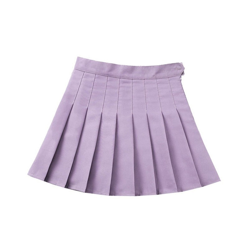 Christmas Gift Purple Women Pleated Skirts High Waist Woman Plaid Mini Skirt Preppy Style Casual Female Skirts Sweet A-line Ladies Short Skirt