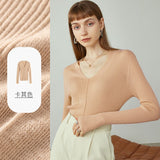 Christmas Gift FANSILANEN Office Lady White Yellow Black Loose Wool Sweater Women Autumn 100% Wool Thin Bottoming Sweater V-neck Top