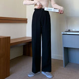 Kukombo Spring New Tailored Trousers Women High-Waist Solid Zip Pants Female Straight Casual Floor-Length Pants
