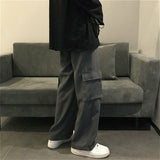 Kukombo Casual Pants Women Loose Wide-Leg Cargo Trousers All-Match Streetwear Unisex Leisure Chic Womens Students Ulzzang Fashion Spring