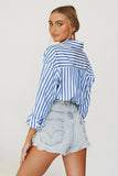 Kukombo Stylish Women's Classic-Fit Long Sleeve Lightweight Button Down Shirt  Vertical Stripes Oversize BF Style Top Blouses