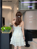 Kukombo Apricot Lace Dress For Woman Summer Fashion Design Sleeveless Sexy Dress Bodycon Female Evening Mni Dresses For Women Party Wed