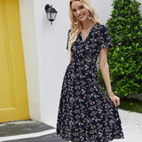 Christmas Gift Women's Summer Dress 2021 New Girl V-neck A-line Short Sleeve Chiffon Long Floral Party Beach Red Dress Femme Robe Clothing