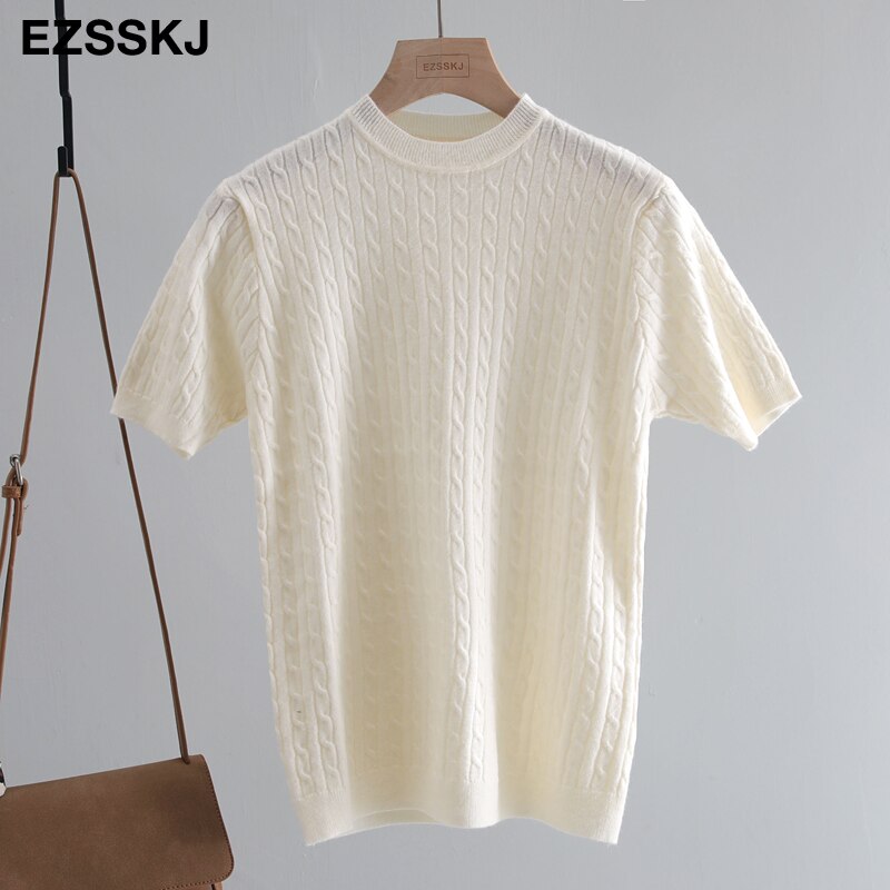 Christmas Gift cashmere spring  knit T Shirt Short Sleeve Women summer loose o-neck T Shirt chic solid color Basic t-shirt Tee Shirt Female top