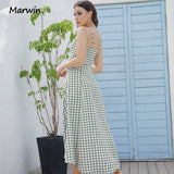 Christmas Gift Marwin New Summer Fashion High Quality Spaghetti Strap Long Women Houndtooth Printing High Street Hoilday Style Women Dresses
