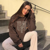 Kukombo Women  Autumn Casual Sweatshirts Top Ladies Halloween Bone Printing Sweatshirt Top Crew Neck Long Sleeve Loose Casual Pullovers