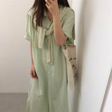 Kukombo New 2022 Women Summer Shirt Dress Single Breasted Oversize Korean Style Vintage Split Lace Up Pure Long Dress DR2628