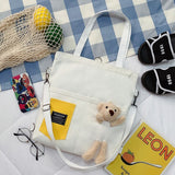 Kukombo Fashion Bear Doll Bag Canvas Women's Bag New 2022 Large Capacity Cute Bear Student Single Shoulder Bag Woman Tote Bag