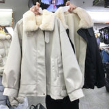 Christmas Gift PU Leather Motorcycle clothes women's loose Korean zipper winter coat lamb cashmere cotton jacket short jacket cotton jacket