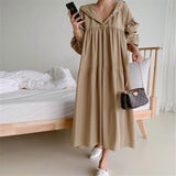 Christmas Gift 2023 early spring simple solid cascading pleated hoodies down solid long dress simple classic retro temreprament dress 2023 new