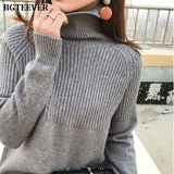 Christmas Gift BGTEEVER Vintage Thicken Striped Women Sweaters Autumn Winter Turtleneck Pullovers Jumpers Female Korean Knitted Tops femme 2019