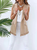 Kukombo Stylish Chic Khaki Ruffles Double Breasted Vest Coat Women 2021 Fashion Pockets Waistcoat Female Casual Outfitsar