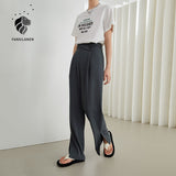 Kukombo Office Lady Drape Wide-leg Pants Women Summer 2022 Thin High-Waist Suit Pants Loose Hem Slit Casual Trousers