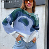 Christmas Gift EZSSKJ Color Block Drop Shoulder Sweater Croped Sweater pullovers Women 2021 loose Sweater Pullover female Long Sleeve