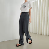 Kukombo Office Lady Drape Wide-leg Pants Women Summer 2022 Thin High-Waist Suit Pants Loose Hem Slit Casual Trousers