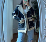 Kukombo Fur Leather Coat Oversized Black Autumn Thick Warm Casual Loose Long Sleeve Plus Size Fuax Fur Winter Jacket