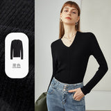 Christmas Gift FANSILANEN Office Lady White Yellow Black Loose Wool Sweater Women Autumn 100% Wool Thin Bottoming Sweater V-neck Top