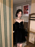 Graduation Gift Big Sale Gothic Black Velvet Dress Evening Party Long Sleeve Y2k Mini Dress Women Vintage Elegant One Piece Dress Korean 2023 Autumn