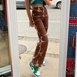 Kukombo Grey Brown Aesthetic High Waist Women's Straight Jeans Harajuku Baggy Tie Dye Print Casual Mom Denim Trouser Streetwear