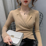 Christmas Gift V-neck Sweater Women Knitted Bottoming Shirt 2021 Autumn New Solid Slim Pullover Casual Long Sleeve Soft Outside Sweater