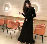 Kukombo autumn winter thick mermaid maxi sweater dress women o-neck long sweater dress elegant female a-line slim sexy knit dress