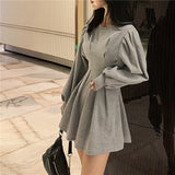 Christmas Gift Dress Women School Abdomen Ulzzang Long Sleeve BF Style Harajuku Lovely Girls Newest Mini Daily Soft Popular Spring Pure O-Neck