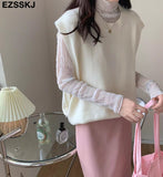 Christmas Gift casual spring autumn oversize sweater vest Women basic loose O-neck sleeveless Sweater tank top female