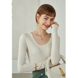 Christmas Gift FANSILANEN Office Lady Newly Autumn 2021 U-neck Wool Sweater Women Long-sleeved Slim Black Bottoming Shirt Women Grey Sweaters