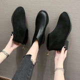 Fashion Boots British Style Spring Autumn and Winter Wild Thick Heel Zipper Single Boots Fashion Short Boots Short Boots Women