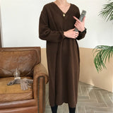 Christmas Gift BGTEEVER Chic Oversize Thick Long Sweater Dress Women V-neck Autumn Winter Straight Sweater Dress Female Casual Loose Knit Dress