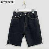 Christmas Gift BGTEEVER Casual Summer Half Denim Shorts for Women High Waist Loose Pockets Female Straight Jeans Shorts 2021 Ladies Streetwear