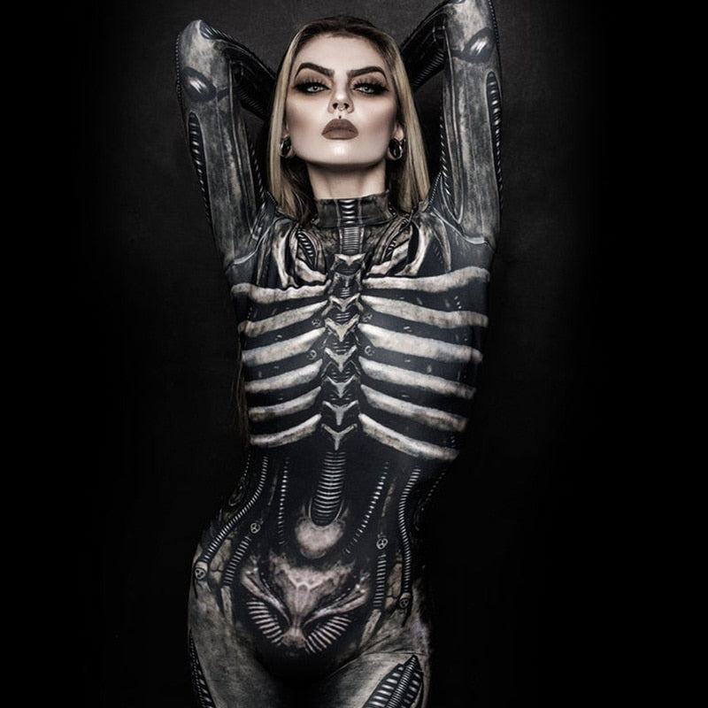 Halloween Kukombo 2022Hot Halloween Print Horror Human Skeleton Jumpsuit Cosplay Costume Female Carnival Party Performance Clothing Tights