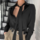 Christmas Gift BGTEEVER Chic Turn-down Collar Scarf  Women Shirts 2021 Spring Summer Ladies Single-breasted Blouses Tops Elegant Female Tops