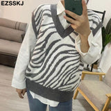 Christmas Gift highquality oversize thick cashmere Zebra sweater vest women 2021 autumn winter women female v-neck sweater top