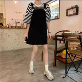 Kukombo Christmas Gift Woman's Denim Jumpsuits + Thin Sloppy Skirt Girlfriend Skirt Pure Black And Yellow Wild Korean Preppy Style 2023 Women Overalls