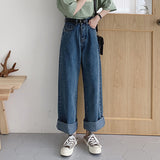 Christmas Gift BGTEEVER Casual High Waist Loose Women Denim Jeans Streetwear Vintage Long Wide Leg Jeans Pants Female Trousers Capris 2021