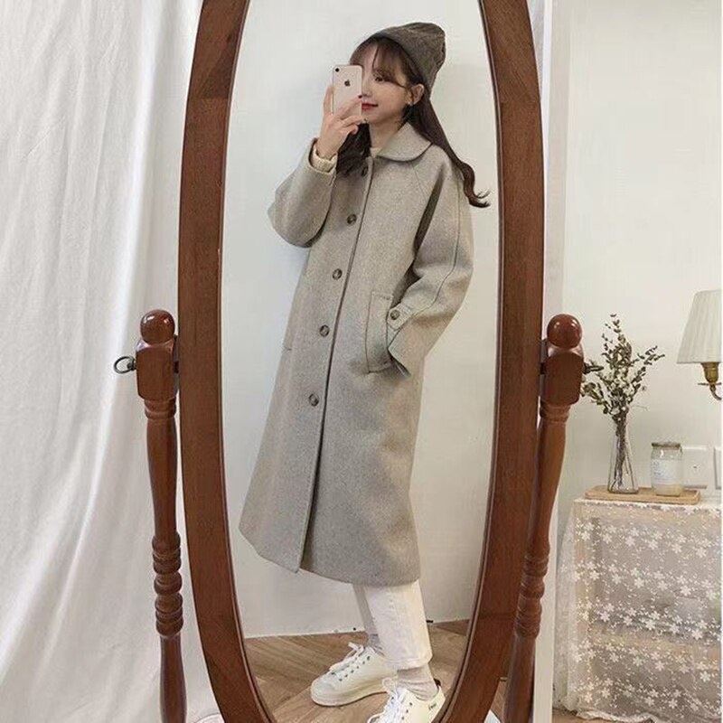 Christmas Gift Woman Long Coat Korean Preppy Style Fashion Retro Versatile Windbreaker Casual Warm Woolen Coat Cotton 2021 Winter Women Coat