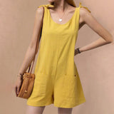 Christmas Gift 2021 Summer Women's Jumpsuit Solid Color Sleeveless Adjustable Straps Pockets Loose Jumpsuit Dungarees Short Pants Jumpsuits