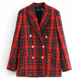 Kukombo Double Breasted Tweed Plaid Vintage Winter Blazer Shorts Sets Coat Red Checked Autumn Thick Two Pieces Suits Outfit