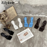 Christmas Gift Eilyken Gladiator Sandals High Heels Shoes Fall Best Street Look Females Square Head Open Toe Clip-On Strappy Sandals  Women