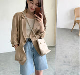 Kukombo Cotton Linen Blazer Women 2023 New Arrival Ropa Mujer Solid Color Single Button Long Sleeve Jackets Casual All-match
