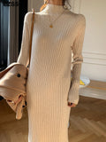 Christmas Gift 2021 autumn winter thick straight maxi sweater dress women high neck long sweater dress elegant female loose  sexy knit dress