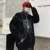 Kukombo Gothic Printing Contrast High Collar Long Sleeve Couple Grunge Outfit Style Men's Hoodies Leisure Style Loose Hoodie Chain