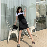 Kukombo Korean Version Of Woman's Denim Overalls + Thin Sloppy Skirt Girlfriend Skirt Pure Black And Yellow Wild Preppy Style Jumpsuits