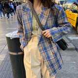 Christmas Gift BGTEEVER Vintage Loose Women Jacket Plaid Blazer Autumn Chic Double Breasted Female Long Suit Jackets Stylish Ladies Blazer