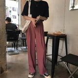 Christmas Gift Korean Loose Solid Wide Leg Pants Woman Stylish High Waist Slim Gray Pants Ladies Nordic Pocket Button Temperament Pants Women